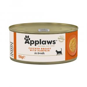 5 + 1 gratis! Applaws w bulionie, karma dla kota, 6 x 156 g - Pierś z kurczaka z dynią