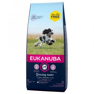 15 + 3 kg gratis! Eukanuba, karma sucha dla psa, 18 kg - Puppy Medium Breed, kurczak