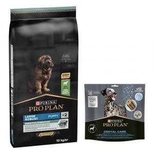 PURINA PRO PLAN: karma sucha + Dental Care dla dużych psów, 426 g (12 sztuk) gratis! - Large Robust Puppy Sensitive Digestion, jagnięcina, 12 kg