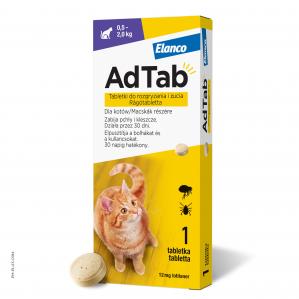 AdTab™ tabletka do rozgryzania i żucia przeciw pchłom i kleszczom dla kotów - 1szt.,12 mg, dla kotów o wadze 0.5 - 2 kg