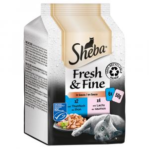 Korzystny pakiet Sheba Fresh & Fine, 12 x 50 g - Łosoś i tuńczyk w sosie