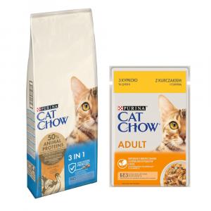 PURINA Cat Chow: 10 kg / 15 kg karma sucha + karma mokra, 26 x 85 g gratis! - Adult Special Care 3w1, indyk, 15 kg + Kurczak