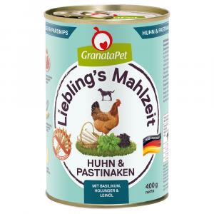 GranataPet Liebling's Mahlzeit, 6 x 400 g - Kurczak z pasternakiem, bazylią, czarnym bzem i olejem lnianym