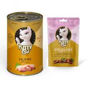 Kitty Cat: Adult Pate, karma mokra, 6 x 400 g + Praliné, kurczak i wątróbka, przysmak, 50 g gratis! - Kurczak