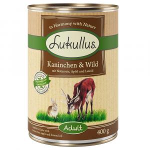 Lukullus Naturkost Adult, 6 x 400 g - Królik i dziczyzna