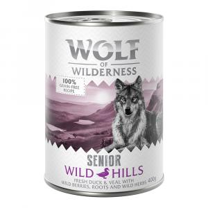 Korzystny pakiet Wolf of Wilderness Senior, 12 x 400 g - Wild Hills kaczka i cielęcina, 12 x 400 g