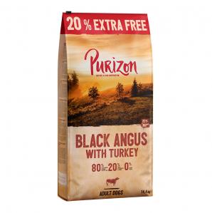 12 kg + 20% gratis! Purizon, karma sucha dla psa, 14,4 kg - Adult, wołowina Black-Angus i indyk, bez zbóż