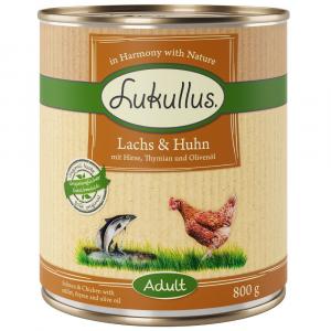 15% tanej! Lukullus, karma mokra, 24 x 800 g - Naturkost Adult: łosoś i kurczak