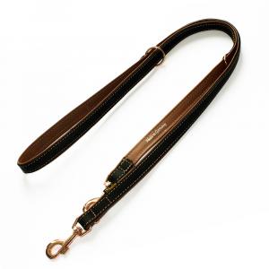Smycz skórzana z podszyciem Heim Rosé, czarno-brązowa - Długość: 220 cm, szerokość: 16 mm