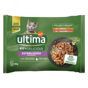 38 + 10 gratis! Ultima, karma mokra dla kota, 48 x 85 g - Cat Sterilized, kurczak i łosoś