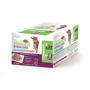 Natural Trainer Adult Sterilised - Pakiet mieszany: Indyk i dorsz, 48 x 85 g