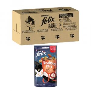 Felix: karma mokra dla kota w galarecie, 120 x 85 g + KnabberMix Grill, przysmak, 60 g gratis! - Fantastic, So gut wie es aussieht, wołowina, kurczak, kaczka, jagnięcina