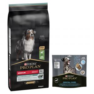 PURINA PRO PLAN: karma sucha + Dental Care dla dużych psów, 426 g (12 sztuk) gratis! - Medium Adult Sensitive Digestion, jagnięcina i ryż, 14 kg