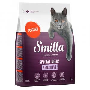 7 + 1 kg gratis! Smilla, karma sucha dla kota, 2 x 4 kg - Adult Sensitive, bez zbóż, drób