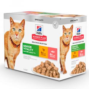 Hill's Science Plan Feline Mature Adult 7+ Senior Vitality - Kurczak i łosoś, 12 x 85 g