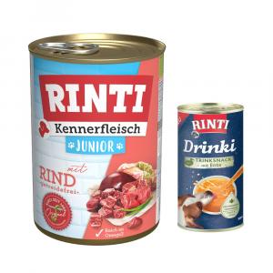 RINTI: 6 x 400 g karma mokra + Drinki, kaczka, 185 ml gratis! - Junior, wołowina