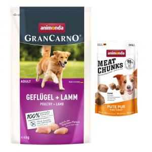 Animonda GranCarno, sucha karma dla psa + Meat Chunks Small, Indyk, 60 g gratis! - Adult, drób i jagnięcina, 4 kg