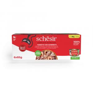 Schesir Complete Nutrition, filet w galarecie, 6 x 85 g - Tuńczyk z krewetkami