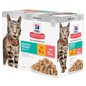 9 + 3 gratis! Hill's Science Plan, różne rodzaje, 12 x 85 g - Adult Perfect Weight, kurczak i łosoś