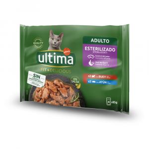 86 + 10 gratis! Ultima, karma mokra, 96 x 85 g - Cat Sterilized, wołowina i tuńczyk