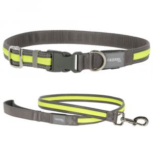 Kerbl Pet Light & Reflex podświetlana obroża i smycz - Pakiet: obroża rozm. M/L + smycz 120 cm