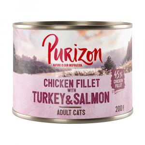 Purizon Adult, 12 x 200 g, bez zbóż - Filet z kurczaka z indykiem i łososiem