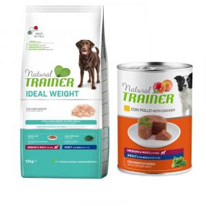 Natural Trainer: karma sucha dla psa, 12 kg + karma mokra dla psa, 400 g gratis! - Weight Care Medium / Maxi + Medium & Maxi Adult, kurczak