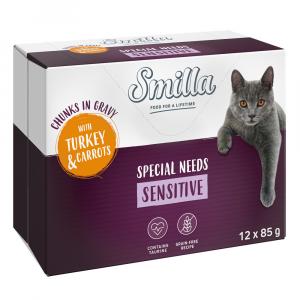 Smilla Adult Sensitive kawałeczki w sosie z warzywami, saszetki - Indyk z marchewką, 12 x 85 g