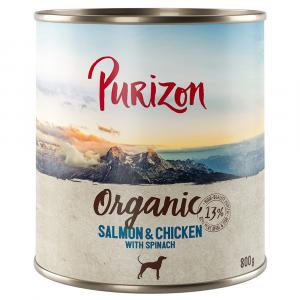 Korzystny pakiet Purizon Organic, 12 x 800 g - Biołosoś i biokurczak z bioszpinakiem