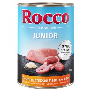 Korzystny pakiet Rocco Junior, 12 x 400 g - Drób i serca kurze z ryżem