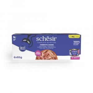 Schesir Complete Nutrition, filet w bulionie, 6 x 85 g - Tuńczyk z wołowiną