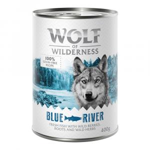 Korzystny pakiet Wolf of Wilderness Adult, 12 x 400 g - Blue River, ryba