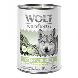 10 + 2 gratis! Wolf of Wilderness, karma mokra dla psa, 12 x 400 g - Adult “Expedition”, Steep Journey - Drób z jagnięciną