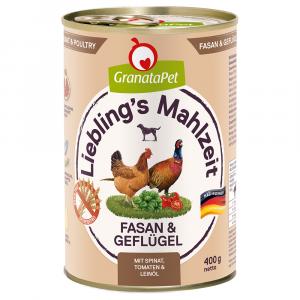 GranataPet Liebling's Mahlzeit, 6 x 400 g - Bażant i drób ze szpinakiem, pomidorami i olejem lnianym