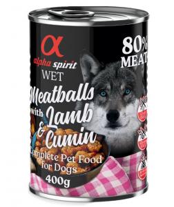 4 + 2 gratis! alpha spirit Dog Meatballs, karma mokra dla psa, 6 x 400 g - Jagnięcina z kminem rzymskim