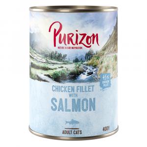 20% taniej! Purizon, karma mokra, bez zbóż, różne rodzaje - Adult, filet z kurczaka z łososiem, 6 x 400 g
