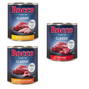 Mieszany pakiet próbny Rocco Classic, 6 x 800 g - Pakiet mieszany Topseller: Czysta wołowina, serca wołowe/drobiowe, wołowina/kurczak