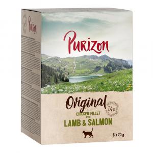 Purizon Adult, bez zbóż, 6 x 70 g - Filet z kurczaka, jagnięcina i łosoś