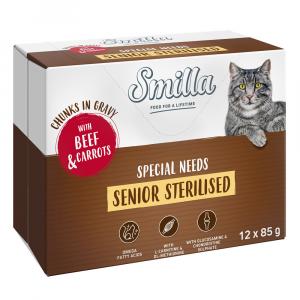 Smilla Senior Sterilised kawałeczki w sosie z warzywami, saszetki - Wołowina z marchewką, 12 x 85 g