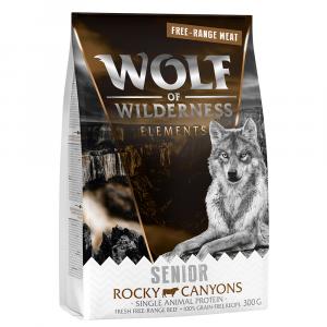 Pakiet próbny Wolf of Wilderness - bez zbóż - Senior Rocky Canyons, wołowina z wolnego wybiegu, 300 g