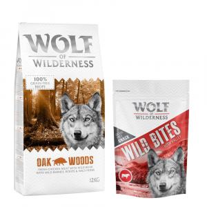 Wolf of Wilderness, sucha karma dla psa, 12 kg + przysmak Wild Bites, 180 g gratis! - Adult, Oak Woods, mięso z dzika + High Valley - wołowina, 180 g