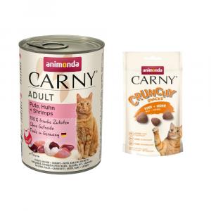 Animonda Carny Adult: karma mokra dla kota, 6 x 400 g + Crunchy, wołowina z kurczakiem, 50 g gratis! - Indyk i kurczak z krewetkami