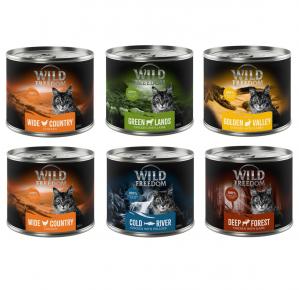 Wild Freedom Adult, 6 x 200 g - bezzbożowa receptura - Pakiet mieszany I (kurczak, czarniak, jagnięcina, królik, dziczyzna)