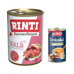 RINTI: 6 x 400 g karma mokra + Drinki, kaczka, 185 ml gratis! - Kennerfleisch, cielęcina