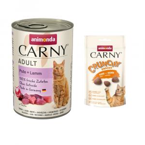 Animonda Carny Adult: karma mokra dla kota, 6 x 400 g + Crunchy, wołowina z kurczakiem, 50 g gratis! - Indyk z jagnięciną