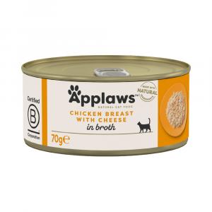 30% taniej! Applaws, karma mokra, 18 x 70 g - W bulionie, pierś z kurczaka z serem