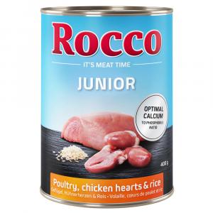 10 + 2 gratis! Rocco Junior/Senior, 12 x 400 g - Junior, drób i serca kurze z ryżem