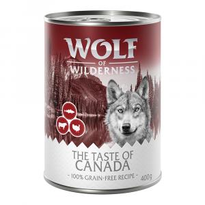 Korzystny pakiet Wolf of Wilderness Adult, 24 x 400 g - The Taste Of Canada, wołowina, indyk, dorsz, w puszce