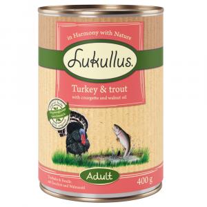 Lukullus Naturkost Adult, 6 x 400 g - Indyk i pstrąg