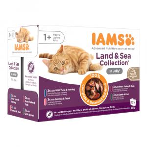 36 + 12 gratis! IAMS Advanced Nutrition, karma mokra dla kota, 48 x 85 g - Adult, Land & Sea, pakiet mieszany w galarecie